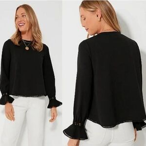 Tuckernuck Pomander Place Palmer Black Lace Ruffle Top Long Sleeve Size Small